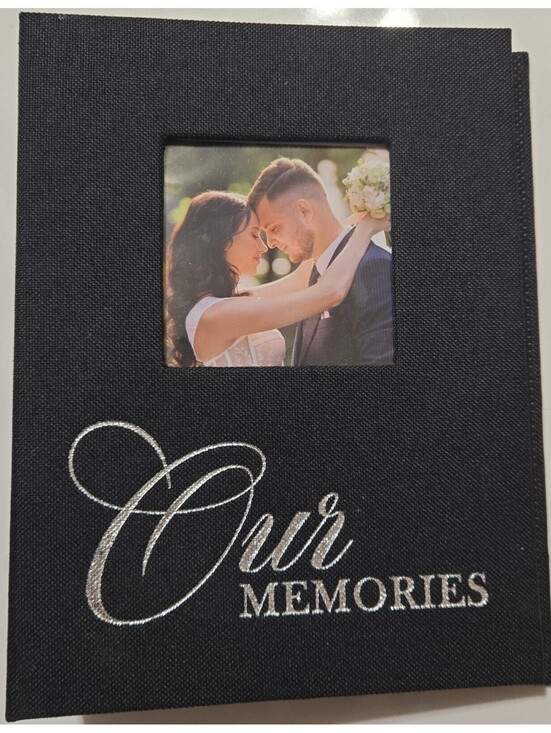 Other - “Our MEMORIES” Black Wedding Photo Album Keepsake Textured Cover Silver Embroide